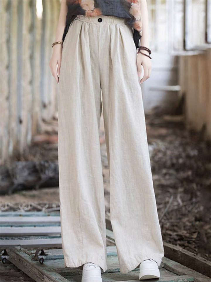Ladies Wide Leg Button Decor Floor Length Trouser