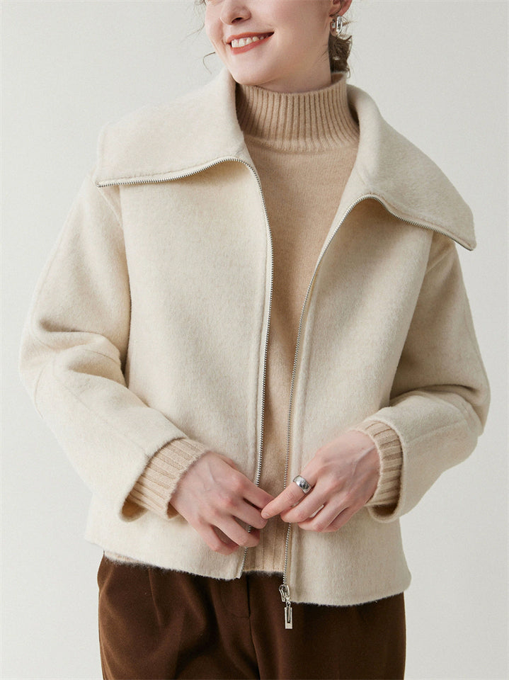 Ladies' Elegant Solid Color Lapel Waist Length Woolen Coats