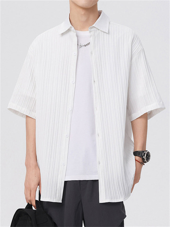 Men's Simple Solid Color Texture Short Sleeve Shirts