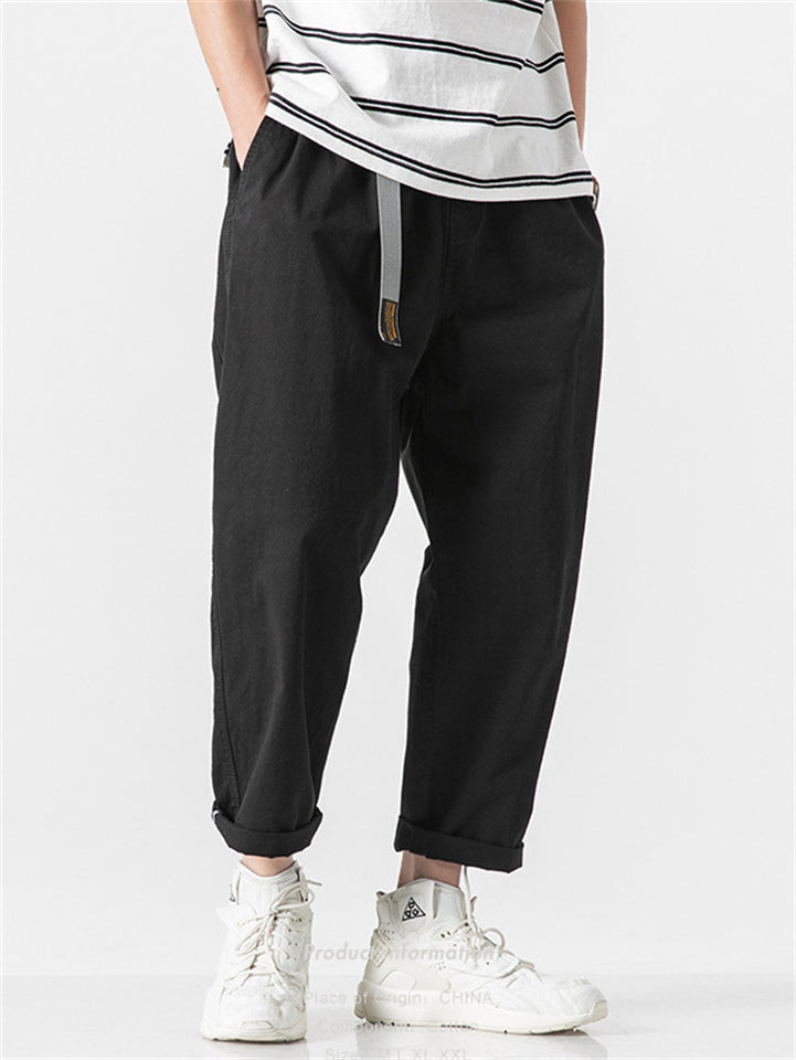 Men's Summer Casual Elastic Straight Cargo Cropped Pants