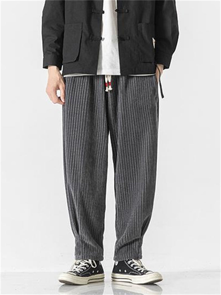 Fashionable Elastic Waist Corduroy Pants for Men