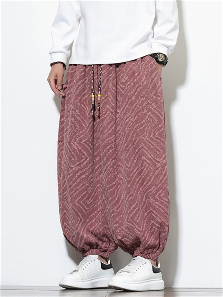 Male's Retro Geometric Texture Printed Wide Leg Bloomers Pants