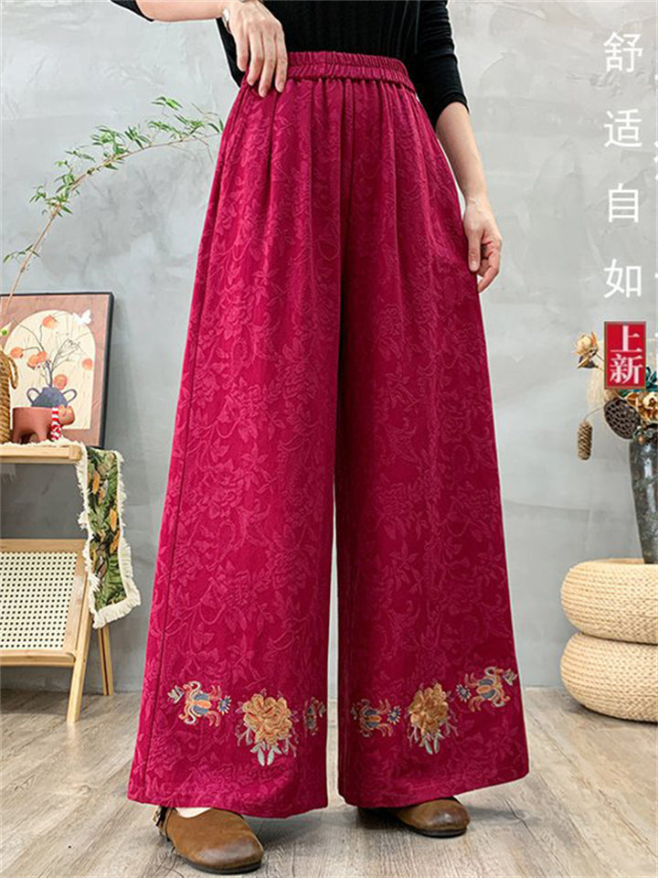 Women's Elegant Ethnic Style Heavy Industry Embroidery Wide Leg Pants