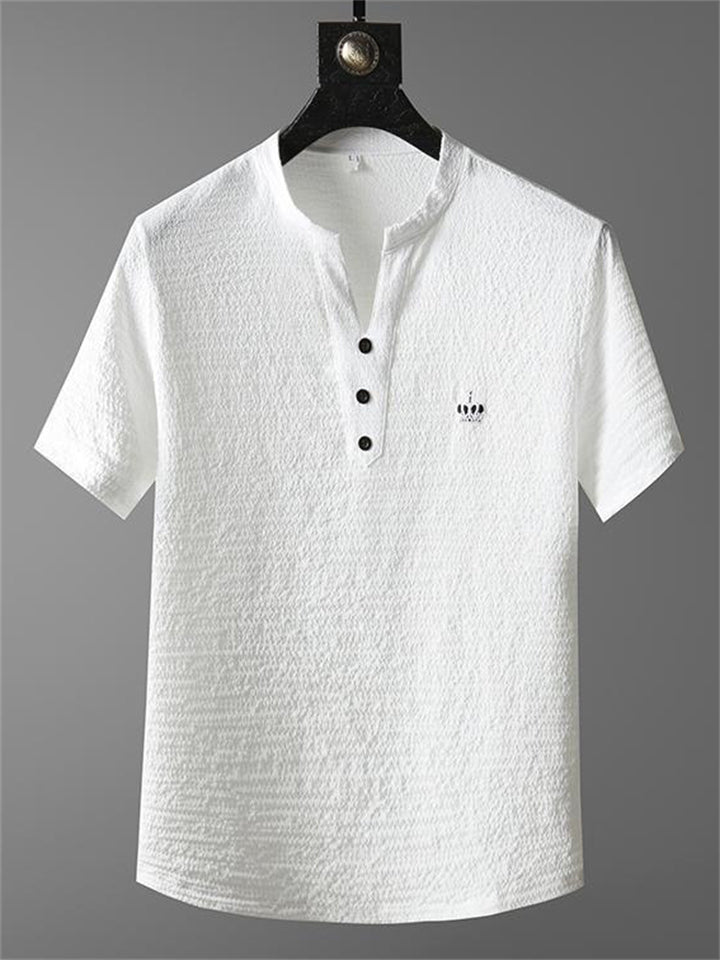Men's 2Pcs Crown Embroidered V Neck Short Sleeve Solid Color Outfits