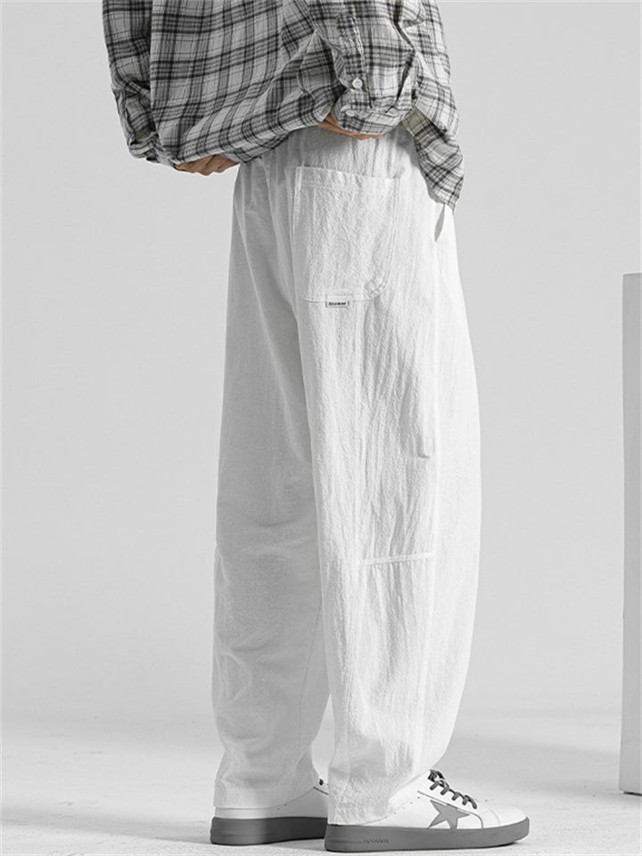 Men's Summer Cotton Elastic Waist Wide Leg Straight Pants