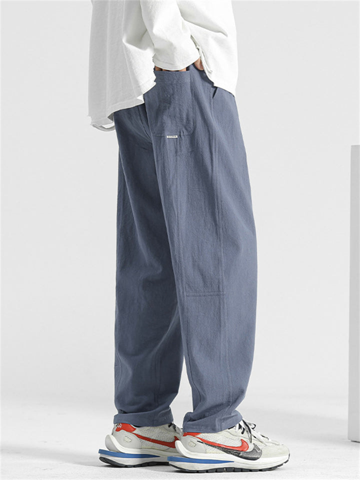 Men's Summer Cotton Elastic Waist Wide Leg Straight Pants