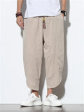 Men's Stylish Cozy Casual Plain & Striped Cotton Linen Cropped Pants