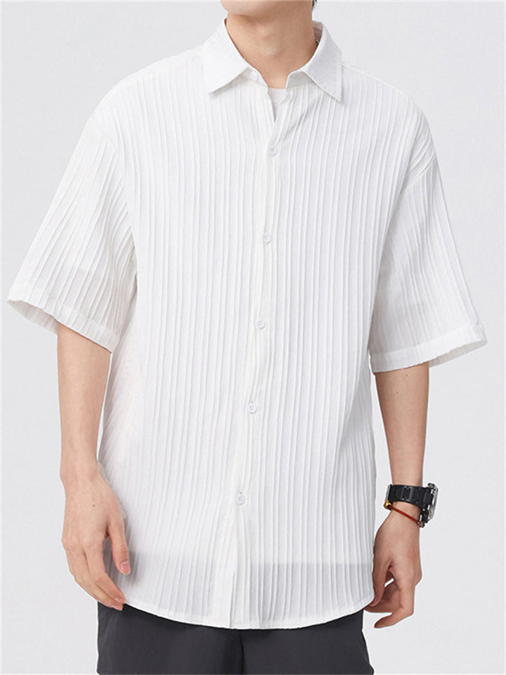 Men's Simple Solid Color Texture Short Sleeve Shirts