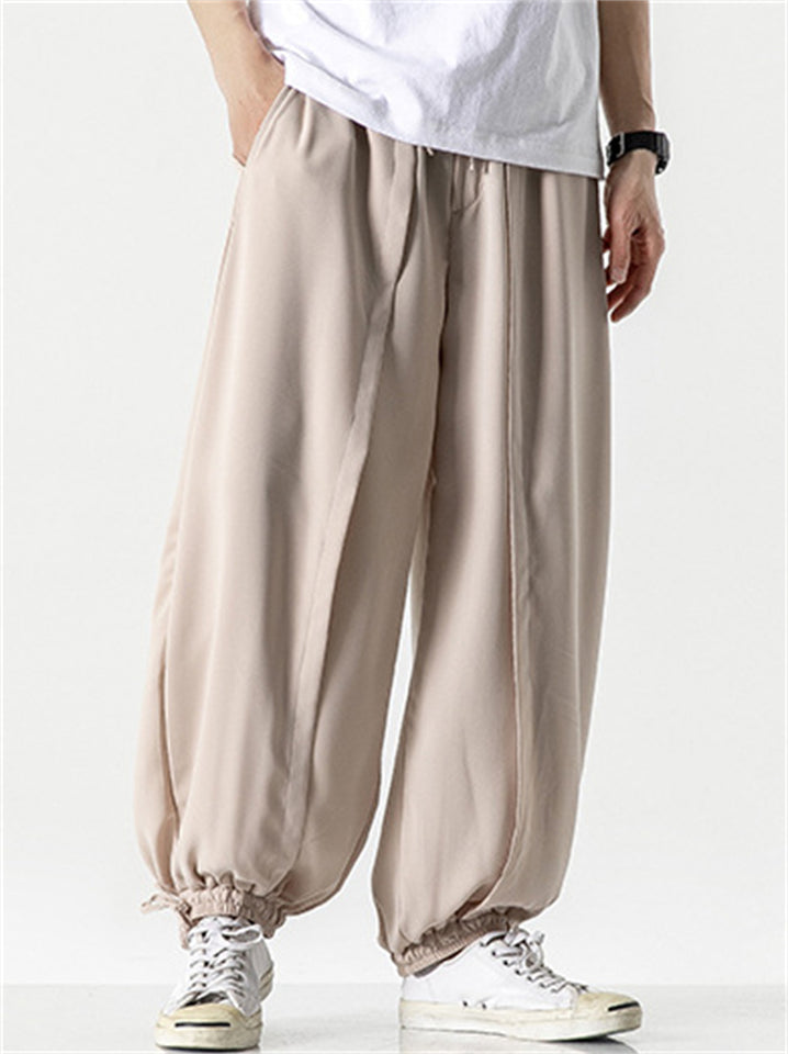 Men's Summer Solid Color Wide Leg Ankle-Tied Bloomers Pants