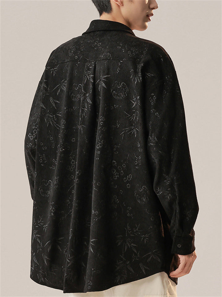 Casual Comfy Plants Print Long Sleeve Stand Collar Shirts For  Men