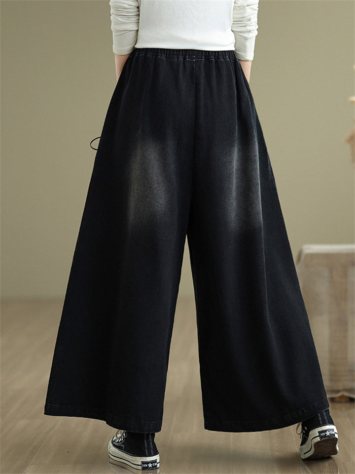 Loose Elastic Waist Wide Leg Jeans for Women
