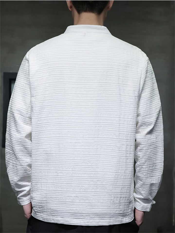 Men's Texture Solid Color Long Sleeve Tang Suit Shirts
