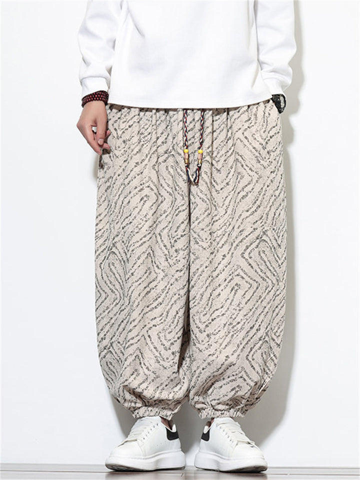 Male's Retro Geometric Texture Printed Wide Leg Bloomers Pants