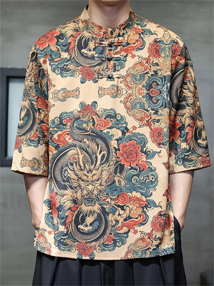 Men's Summer Cool Chinese Style Printed Half Sleeve TangSuit Shirt