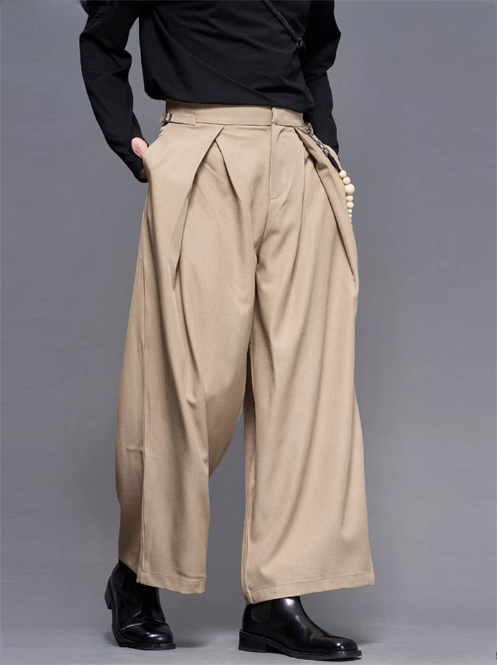 Retro Japanese Style Wide Leg Pleated Pants for Men