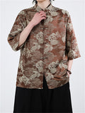Loose Oriental Style Loongfeng Jacquard Half Sleeve Shirt for Men