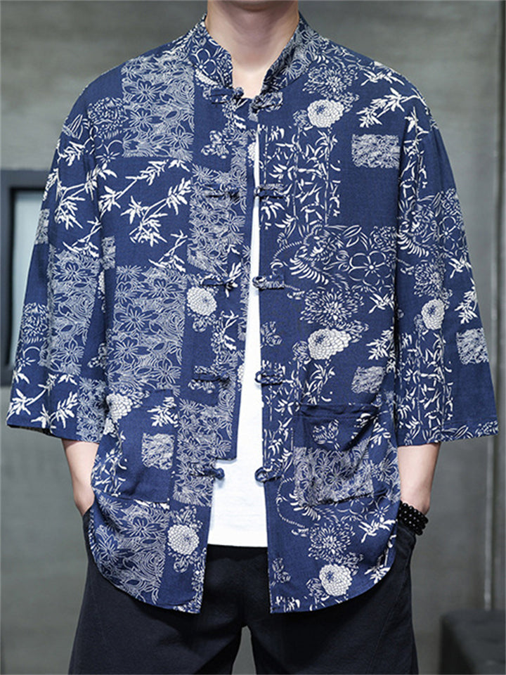 Men's Summer Trendy Chinese Style Printed Button Up TangSuit Shirt
