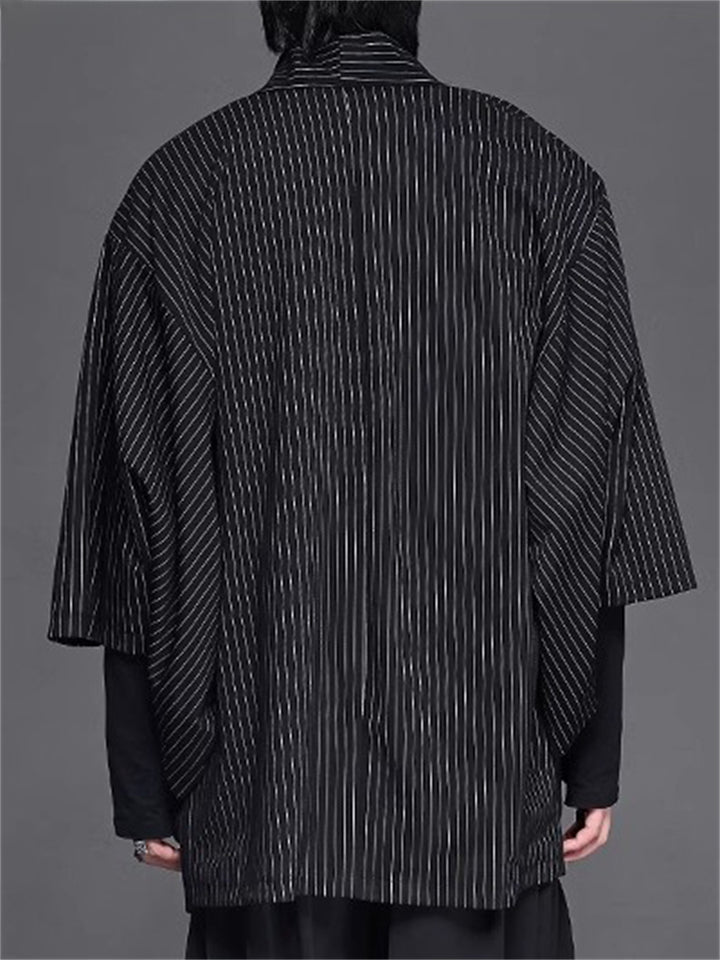 Japanese Style Black Stripe 3/4 Sleeve Cardigan for Men