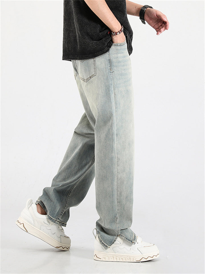 Men's Retro Washed Effect Side Slit Loose Jeans