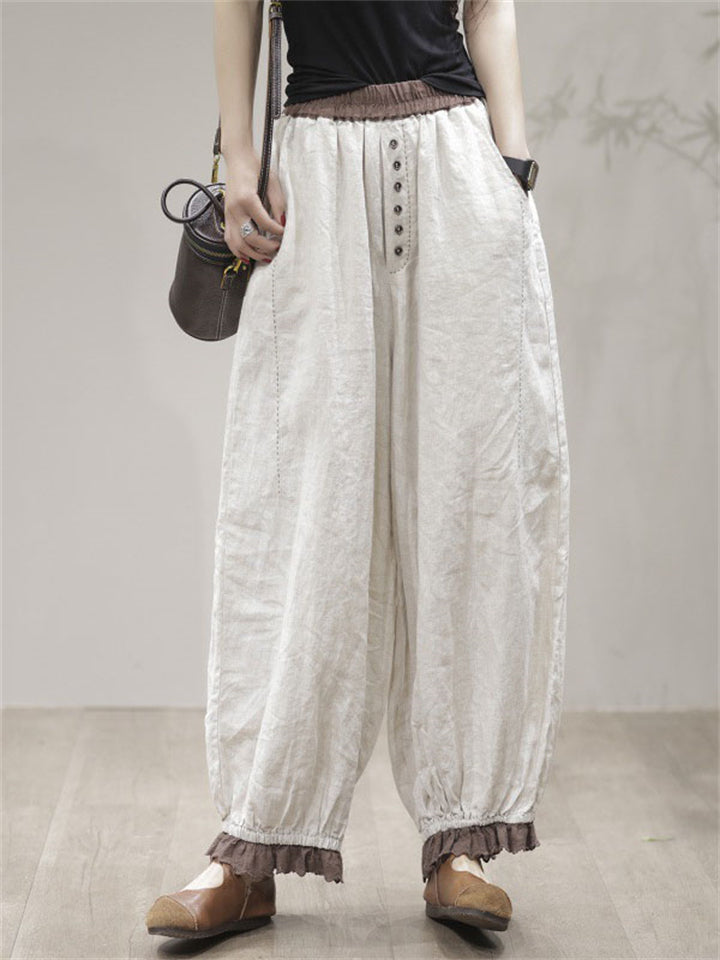 Leisure Autumn Pleated Linen Harem Pants for Women