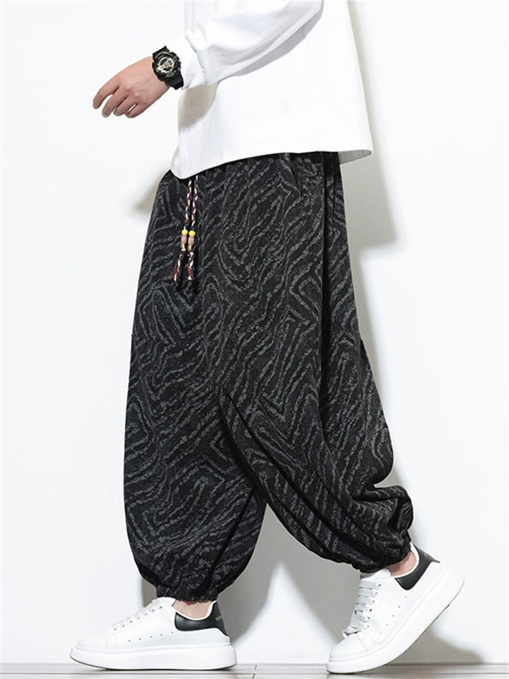 Male's Retro Geometric Texture Printed Wide Leg Bloomers Pants