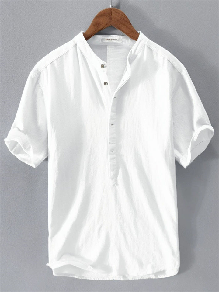 Men's Simple Solid Color Stand Collar Pullover Short Sleeve Shirts