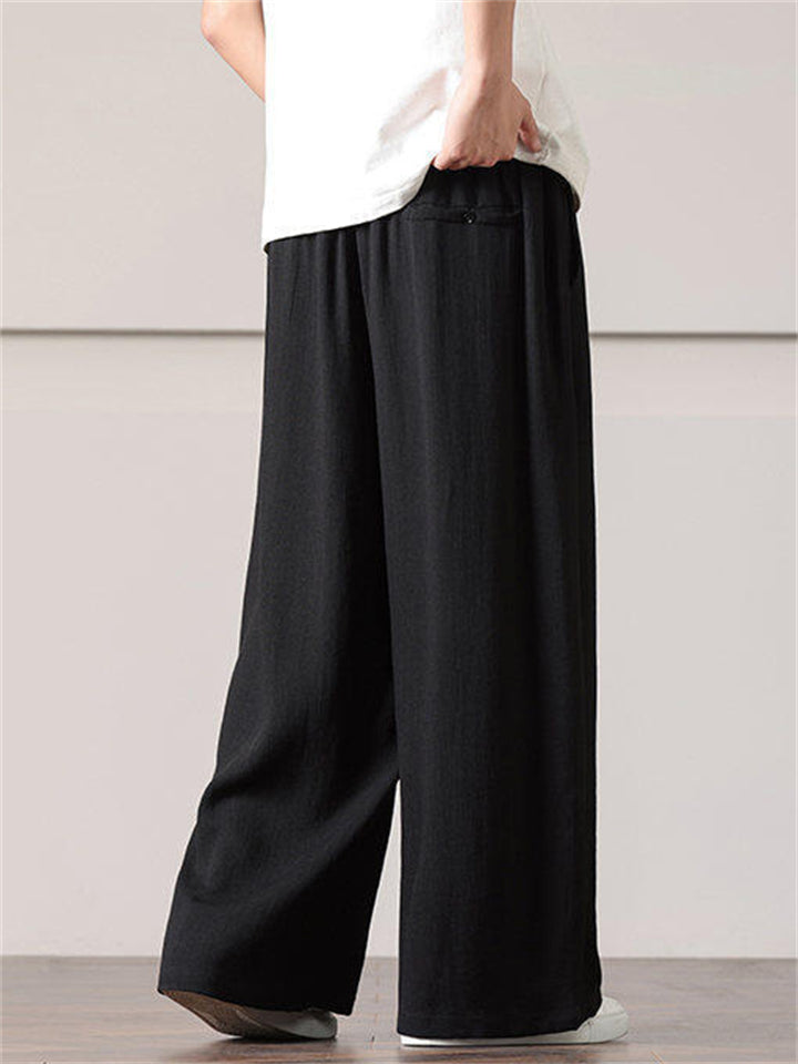 Men's Solid Color Cotton Linen Loose Wide Leg Pants