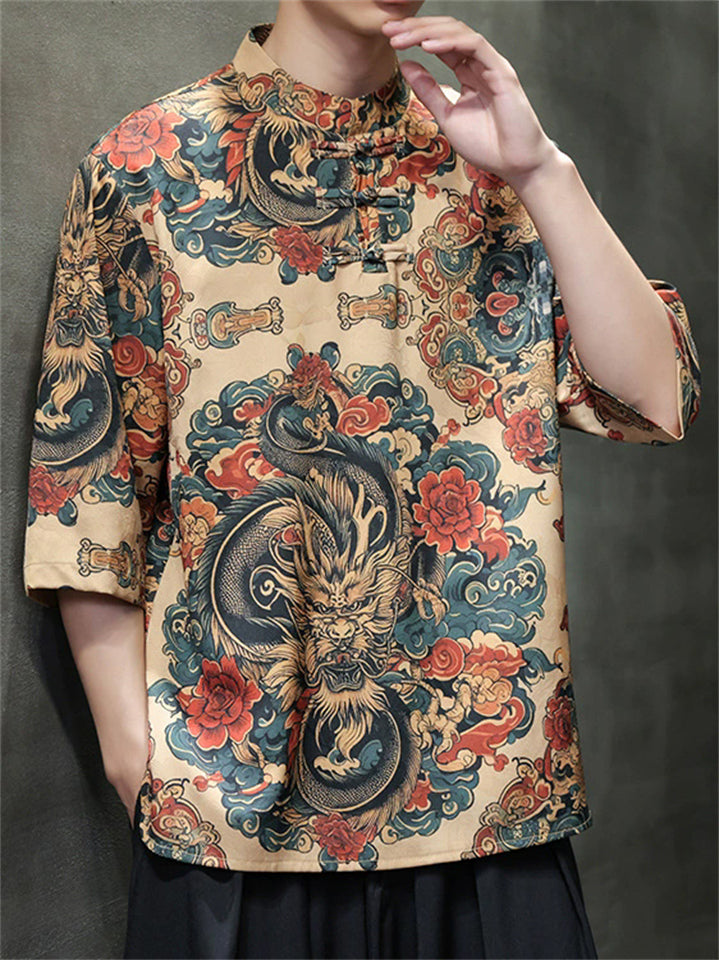 Men's Summer Cool Chinese Style Printed Half Sleeve TangSuit Shirt