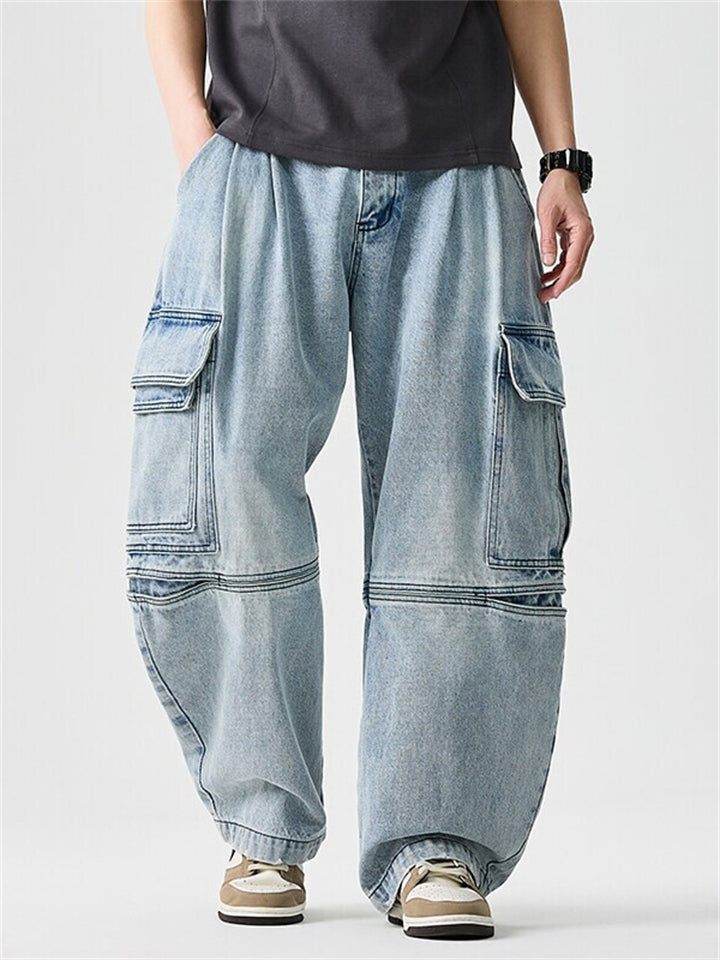 High Street Casual Patchwork Pockets Cargo Jeans for Men