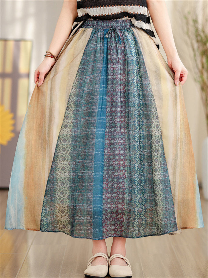 Female Holiday Elastic Waist Rainbow Print A-Line Skirts