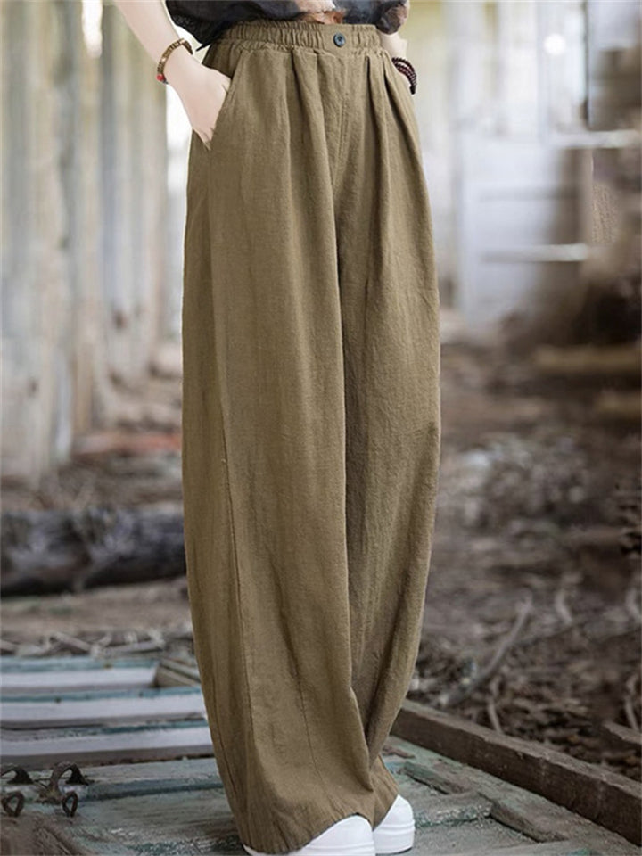 Ladies Wide Leg Button Decor Floor Length Trouser