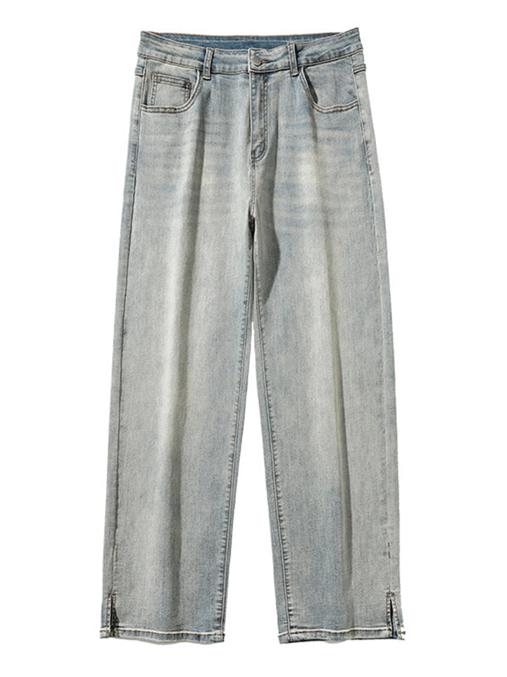 Men's Retro Washed Effect Side Slit Loose Jeans