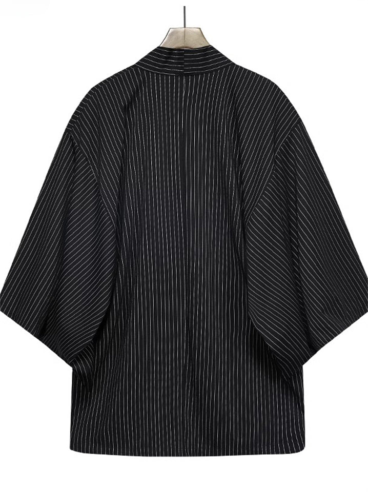 Japanese Style Black Stripe 3/4 Sleeve Cardigan for Men