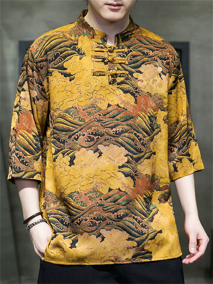 Men's Summer Cool Chinese Style Printed Half Sleeve TangSuit Shirt