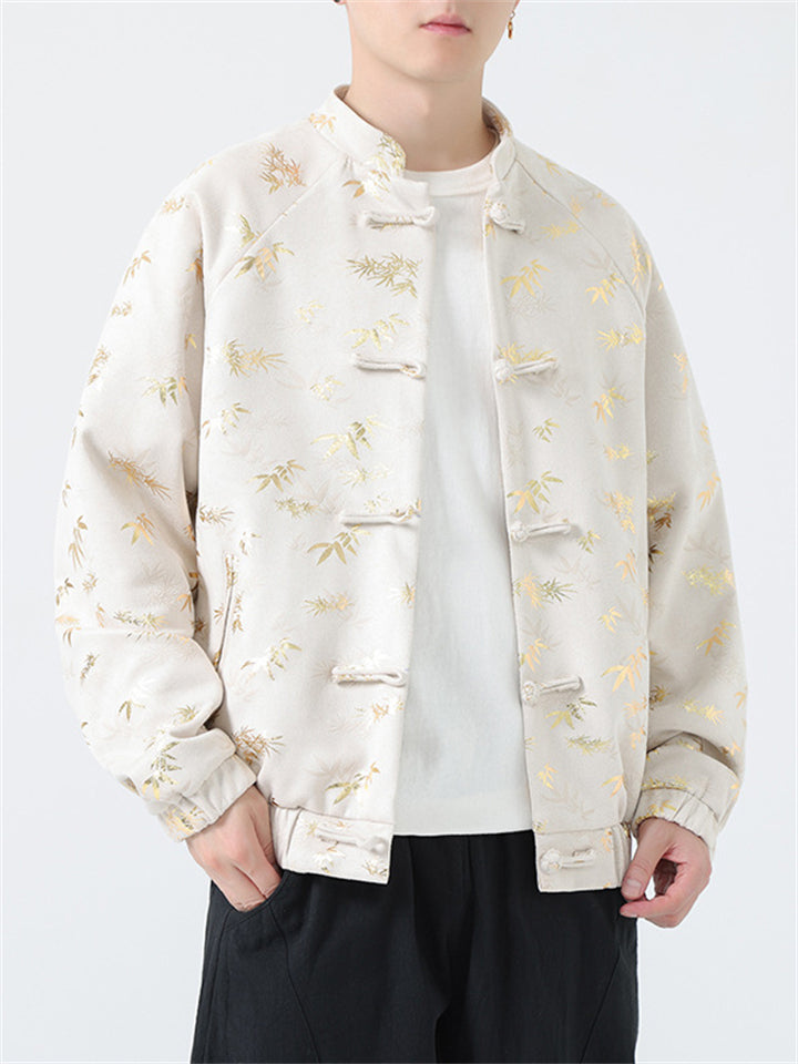 Male Bamboo Leaves Pattern Traditional Chinese Jackets