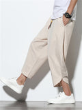 Men's Stylish Cozy Casual Plain & Striped Cotton Linen Cropped Pants
