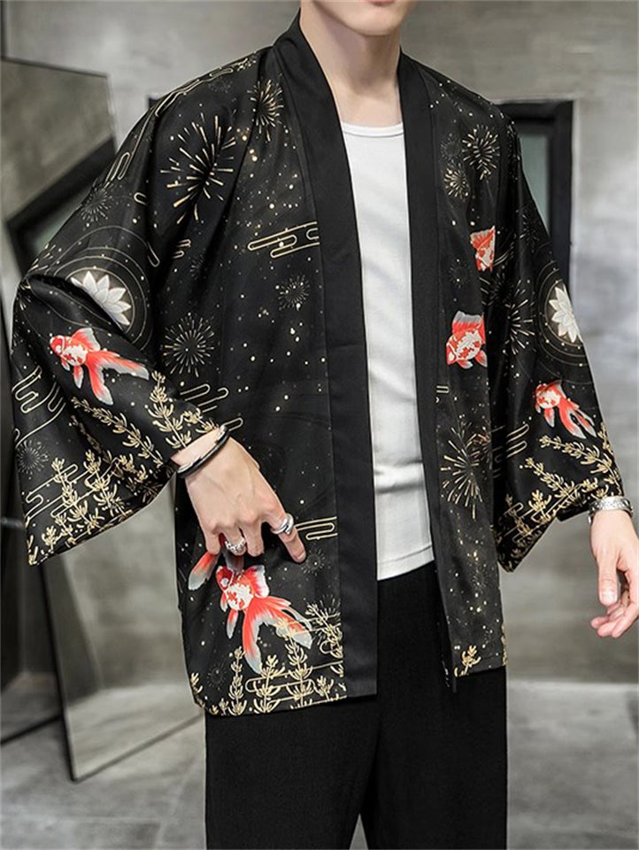 Loose Chinese Zen Style Print Long Sleeve Cardigan for Men