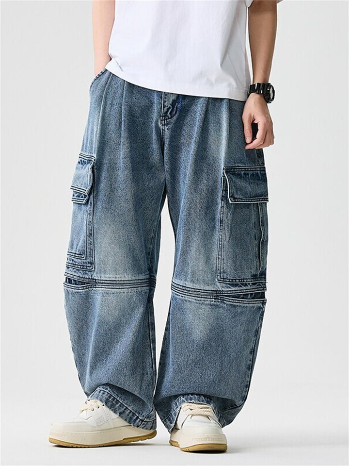 High Street Casual Patchwork Pockets Cargo Jeans for Men