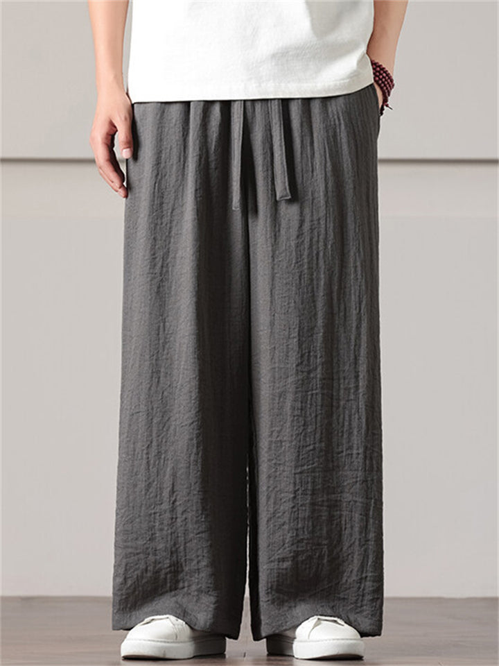 Men's Solid Color Cotton Linen Loose Wide Leg Pants
