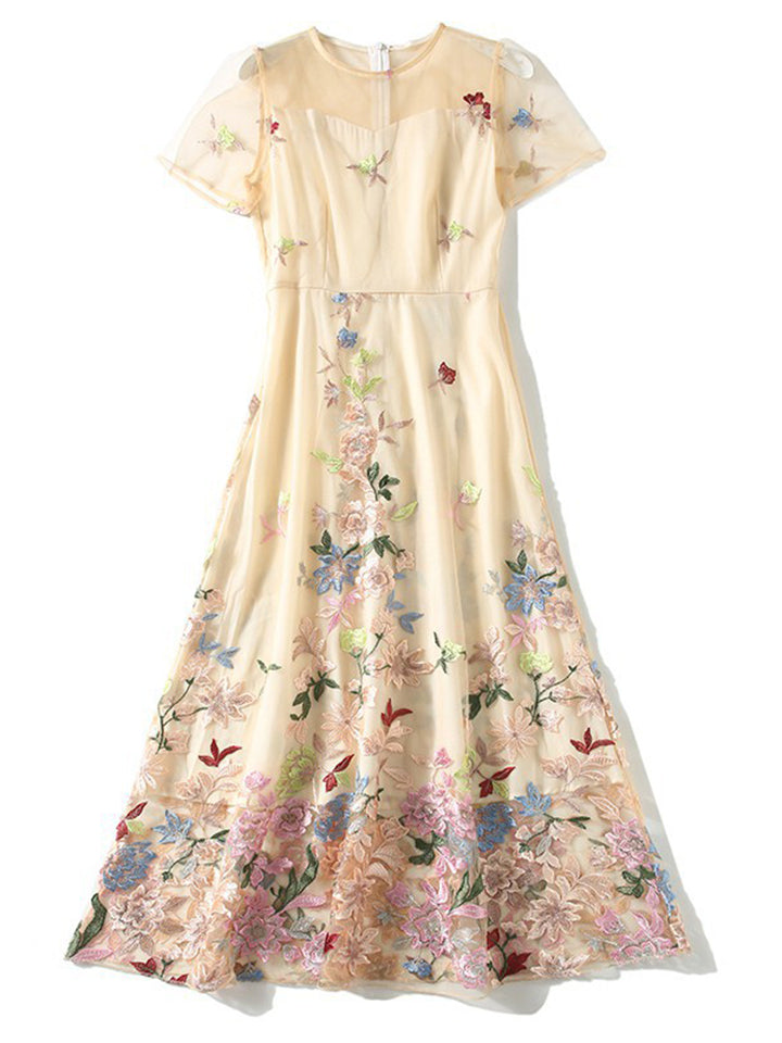 Floral Embroidered Women's High-Rise Mesh Dresses