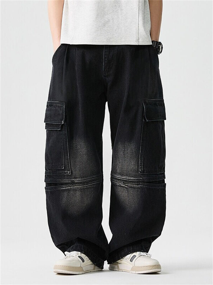 High Street Casual Patchwork Pockets Cargo Jeans for Men