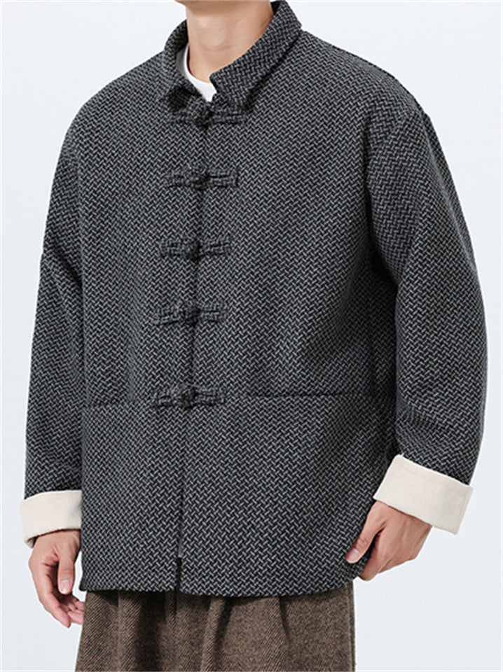 Men's Autumn Chinese Style Solid Color Geometric Texture Tangsuit Jackets