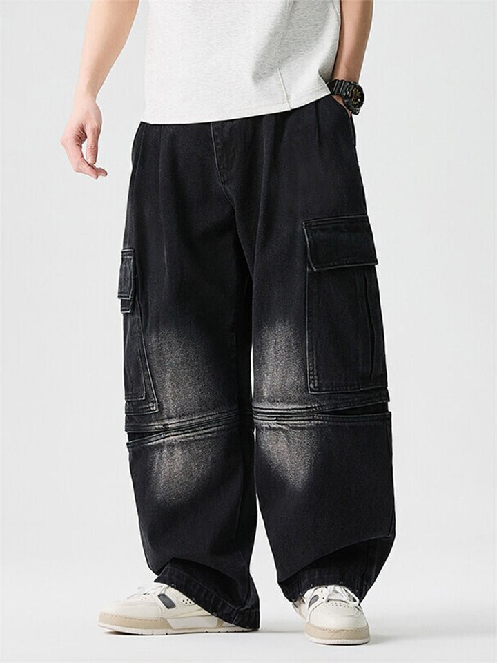 High Street Casual Patchwork Pockets Cargo Jeans for Men