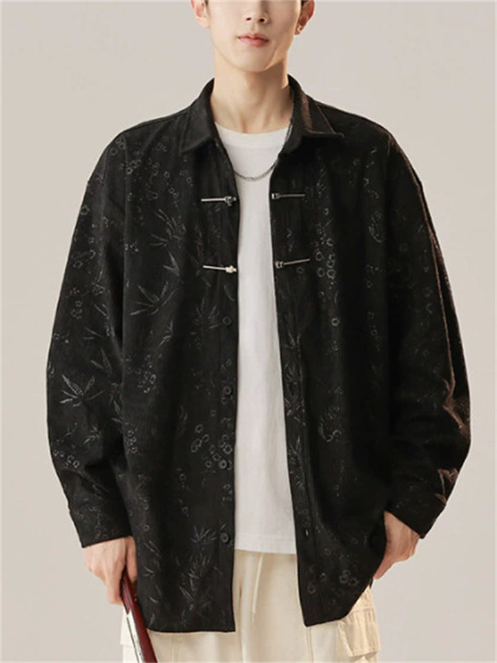 Casual Comfy Plants Print Long Sleeve Stand Collar Shirts For  Men