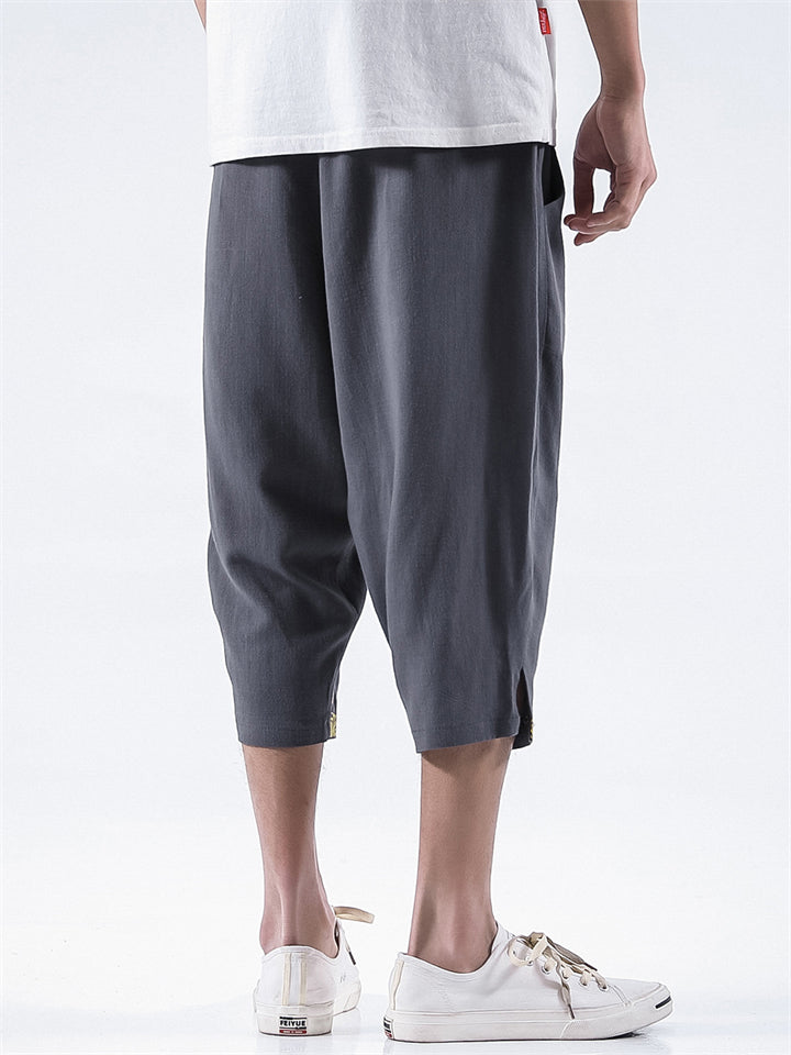 Men's Casual Cloud Print Drawstring Capri Pants