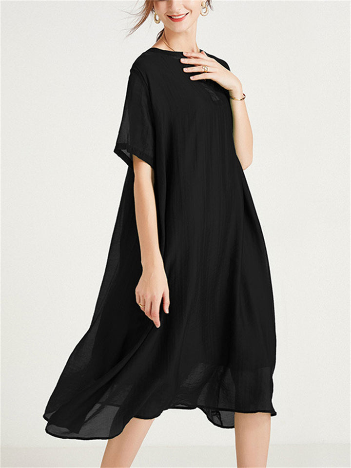 Flowy V Neck Double-Layer Tencel Dress for Women