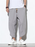 Men's Stylish Cozy Casual Plain & Striped Cotton Linen Cropped Pants