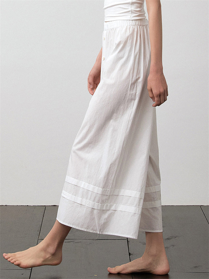 Female Simple White Cotton Wide-Leg Cropped Pants