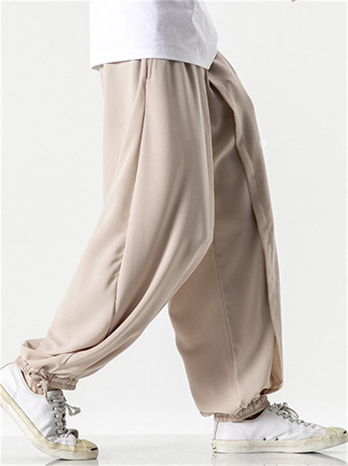 Men's Summer Solid Color Wide Leg Ankle-Tied Bloomers Pants