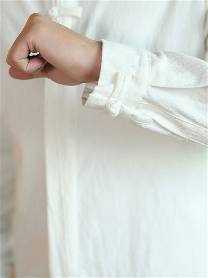 Men's Stand Collar Knot Button Spring Loose Linen Shirt